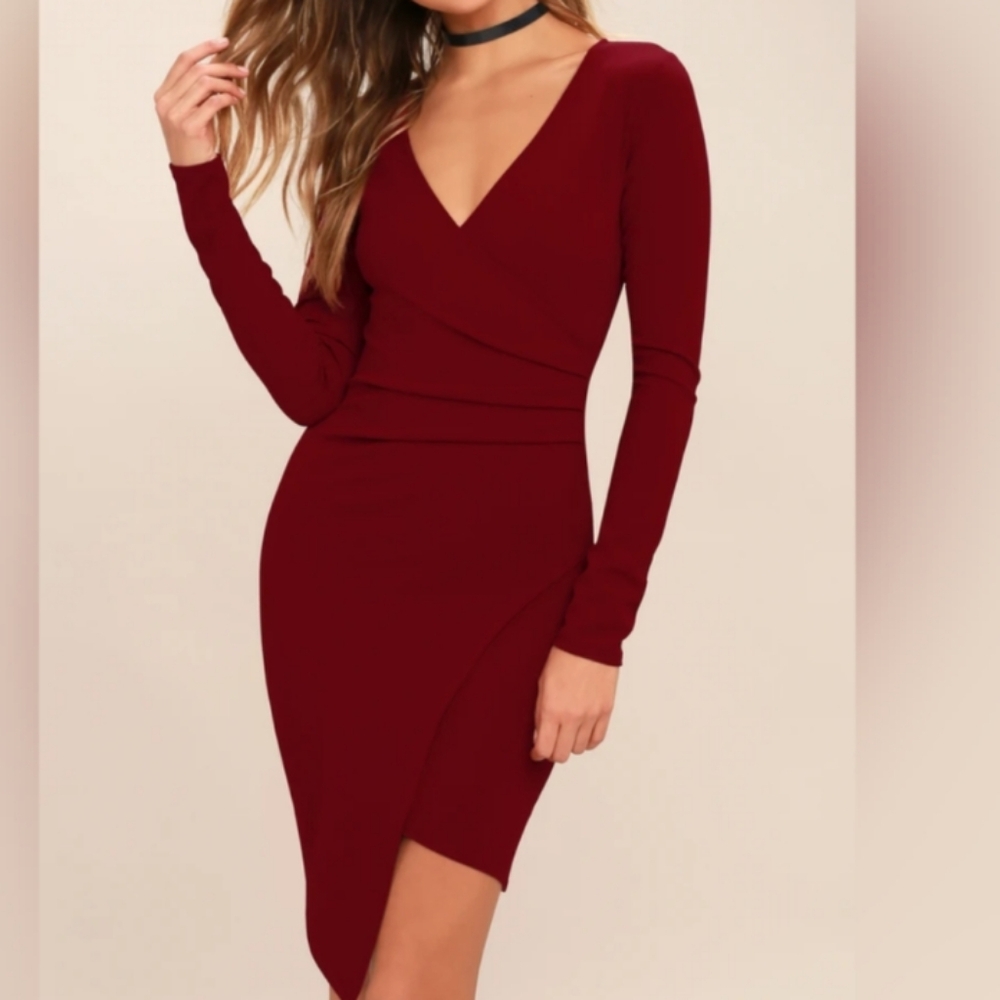 Lulu's Love Me Completely Dark Red Maroon Bodycon Mini Dress